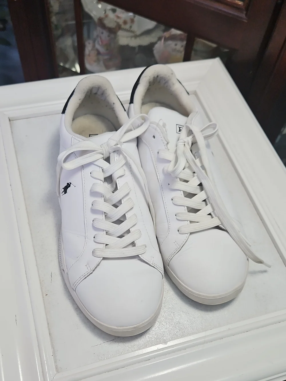 Polo Ralph Lauren Heritage Court White Low Top Leather Sneakers Black Heel 10.5